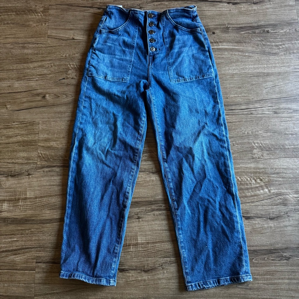Veronica Beard Crosbie Crop Wide Crop High Rise Jeans Bright Blue Wash  Size 29